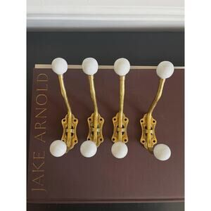 Vintage Brass and Ceramic Wall Hook